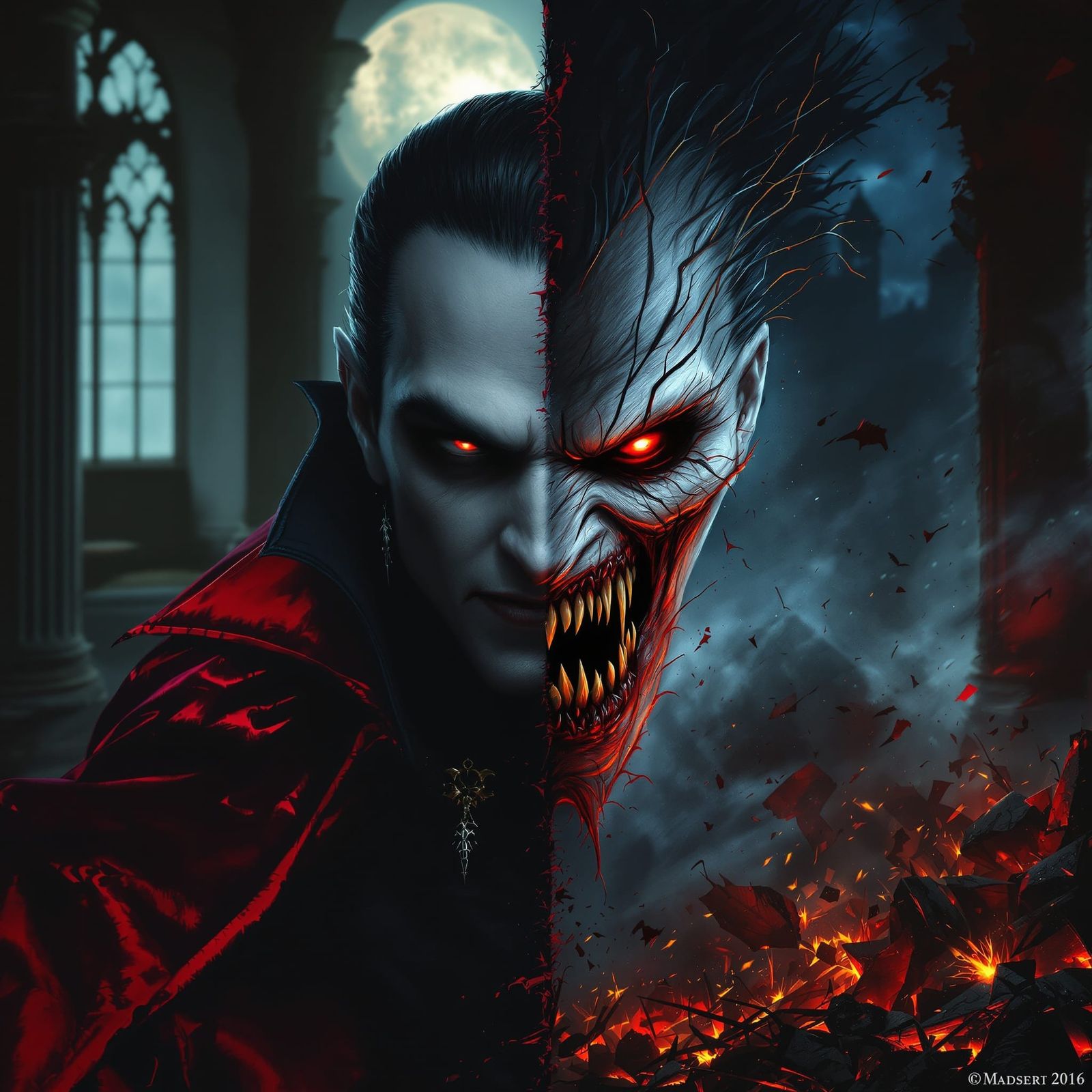 Vampire Split Portrait in Gothic Horror Style
