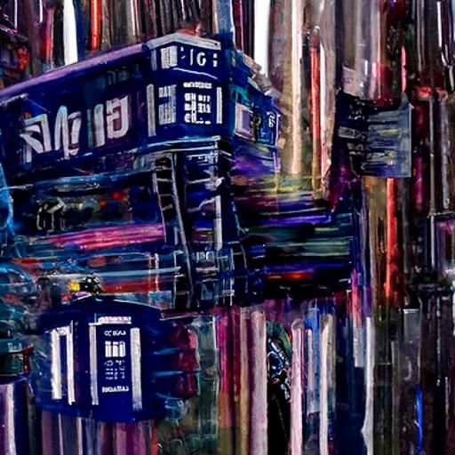 Tardis Travels Through Glitch Galaxy: Detailed Painting