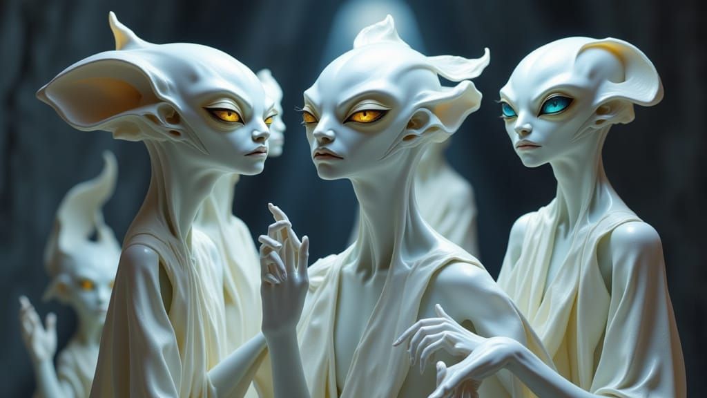 Alien Alabaster Statues Melting in Surreal Style