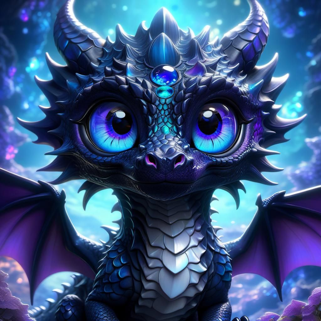 Adorable Black Dragon Portrait in Anime Style