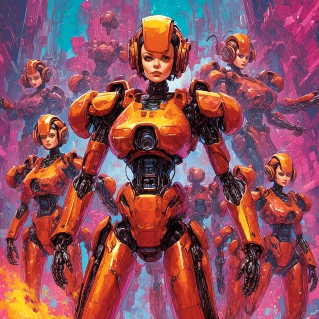 <lora:CherryPOP:1.0> Fembots, "you can't defeat us Mr Powers...