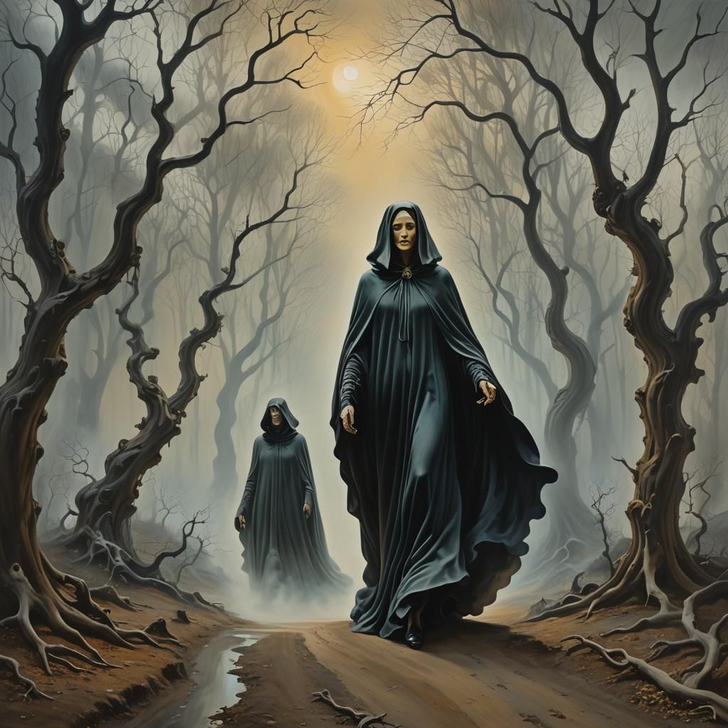 Ethereal Woman in Forest: Surrealist Matte Painting