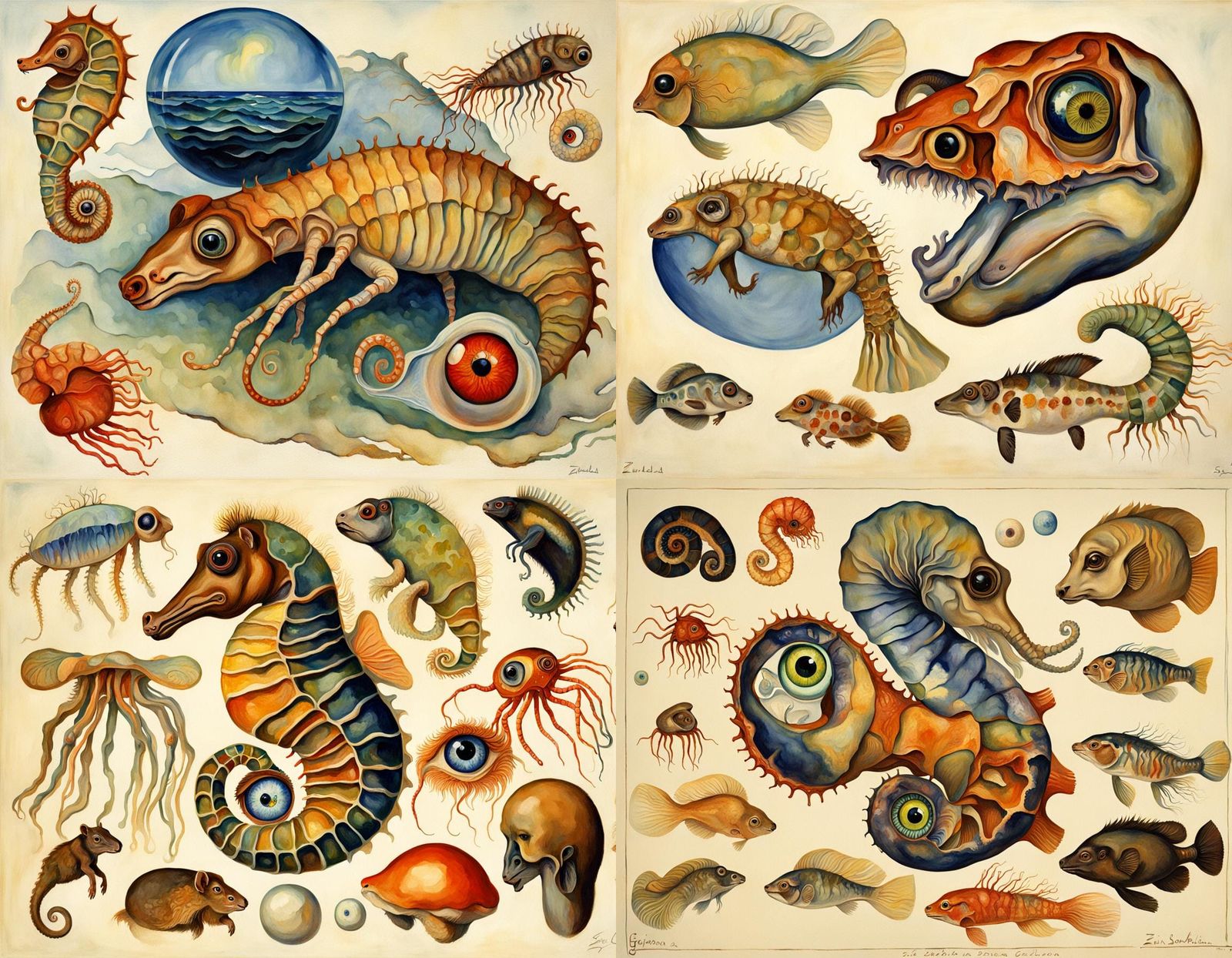 Surreal Vivisection of a Seahorse, Gibbon and Eyeball