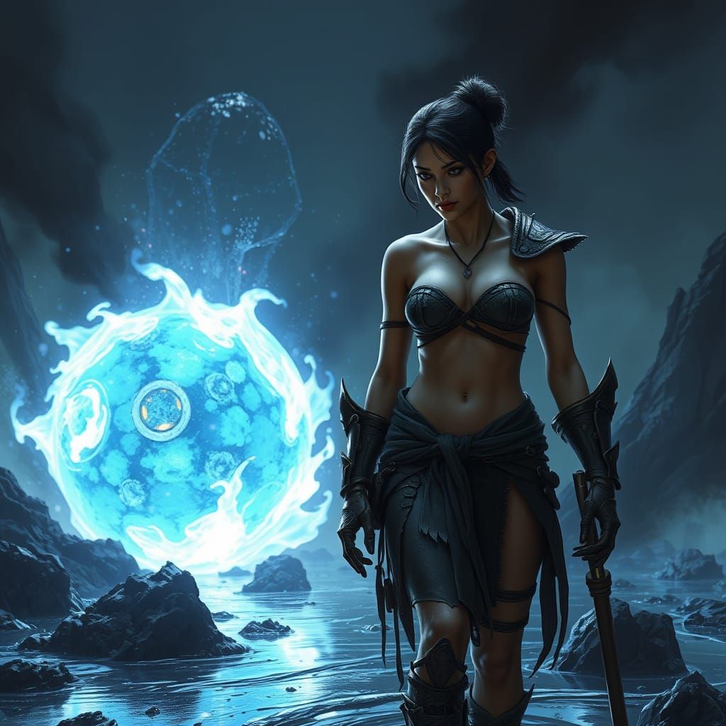 Dystopian Sludge Scene with Fireball Creature