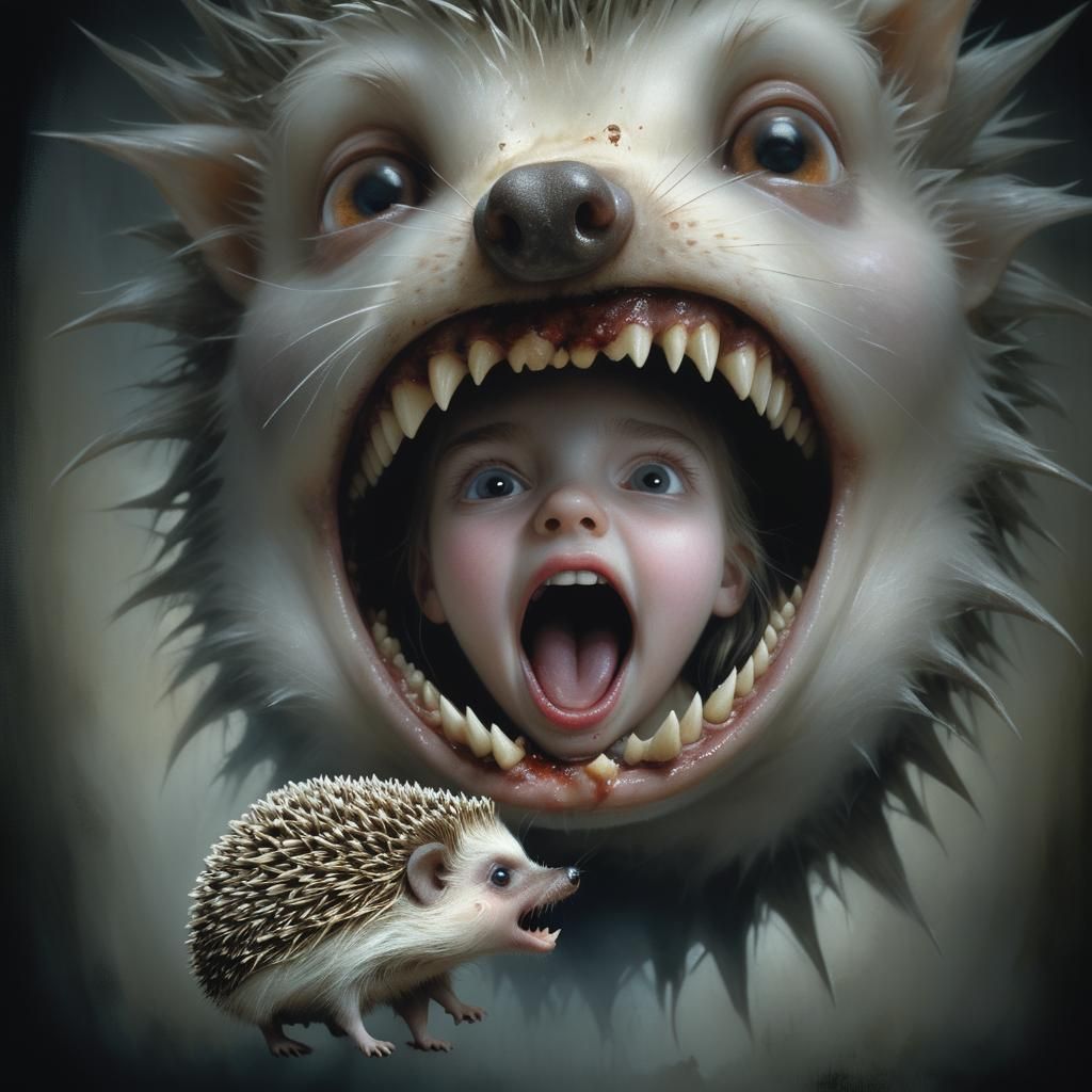Eerie Close-Up: Hedgehog in Child's Mouth