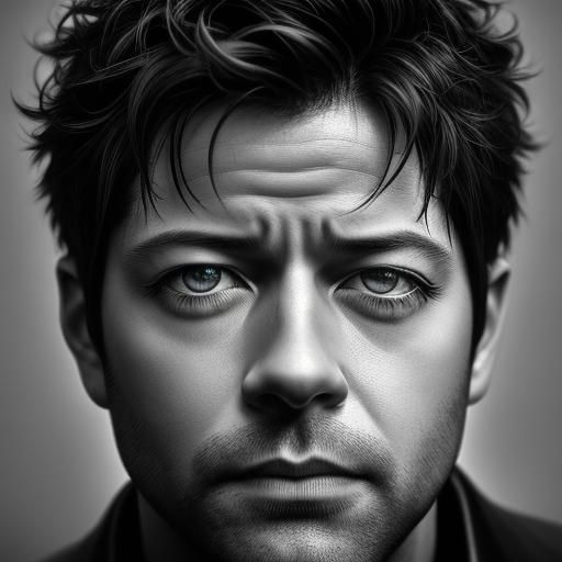 <lora:Black and White DS8:1.0> Portrait of Misha Collins