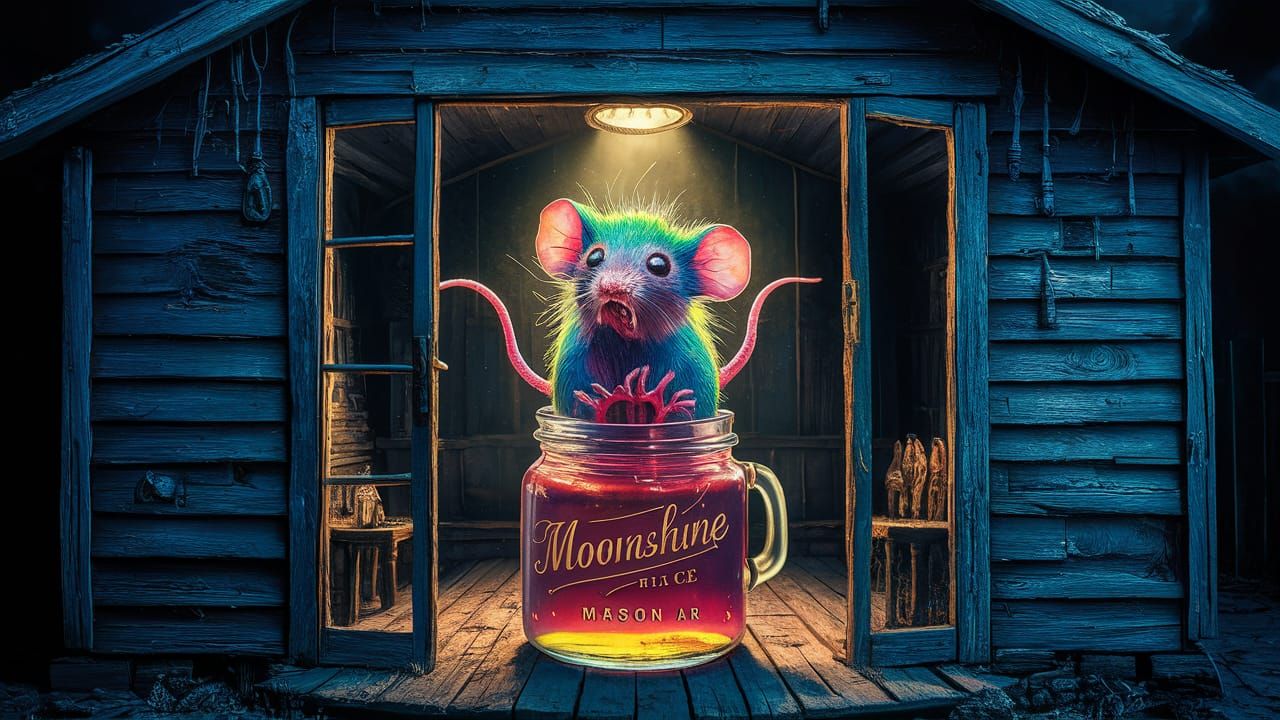 Eerie Pickled Mouse in Moonshine Jar