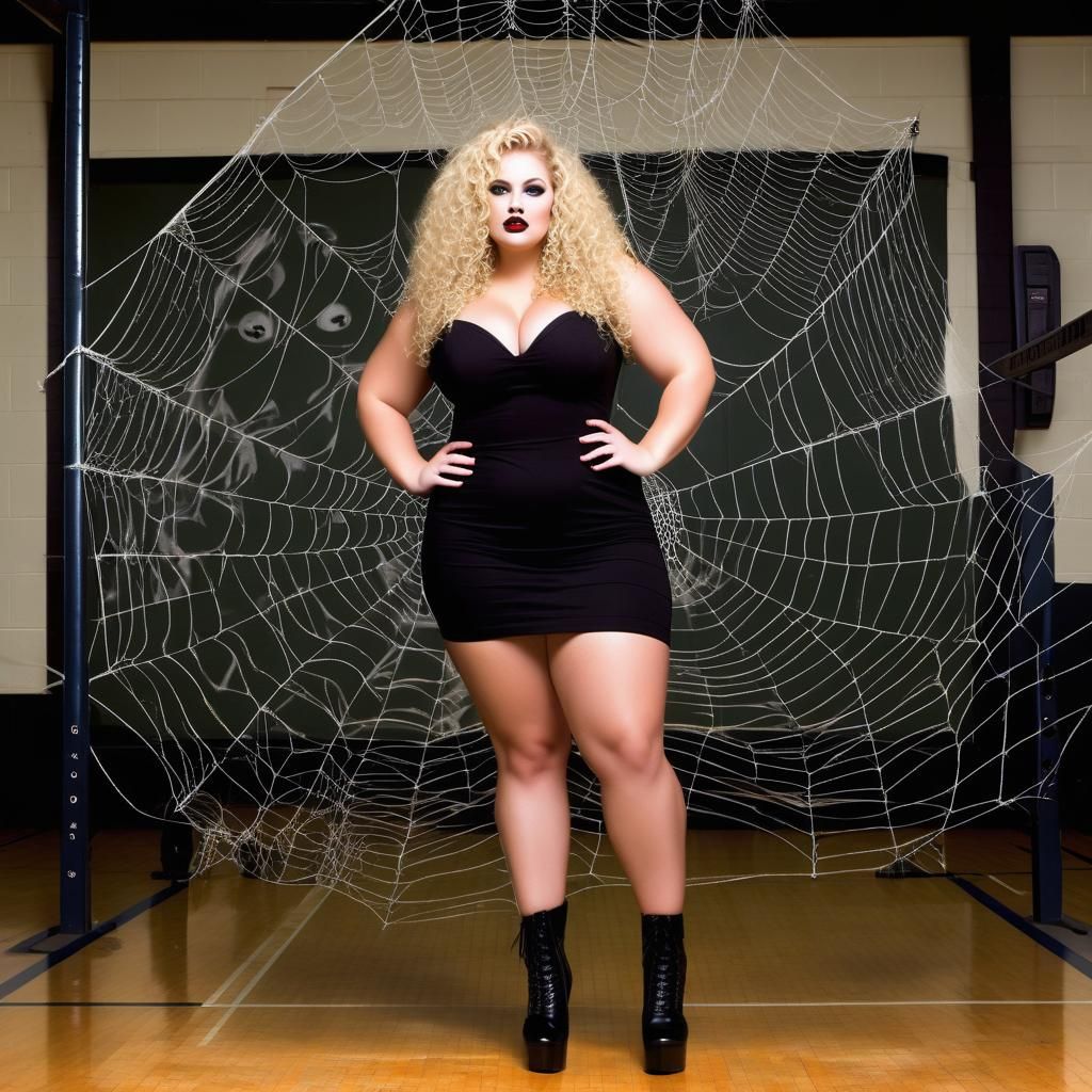 Curvy Woman in Spooky High School Gymnasium