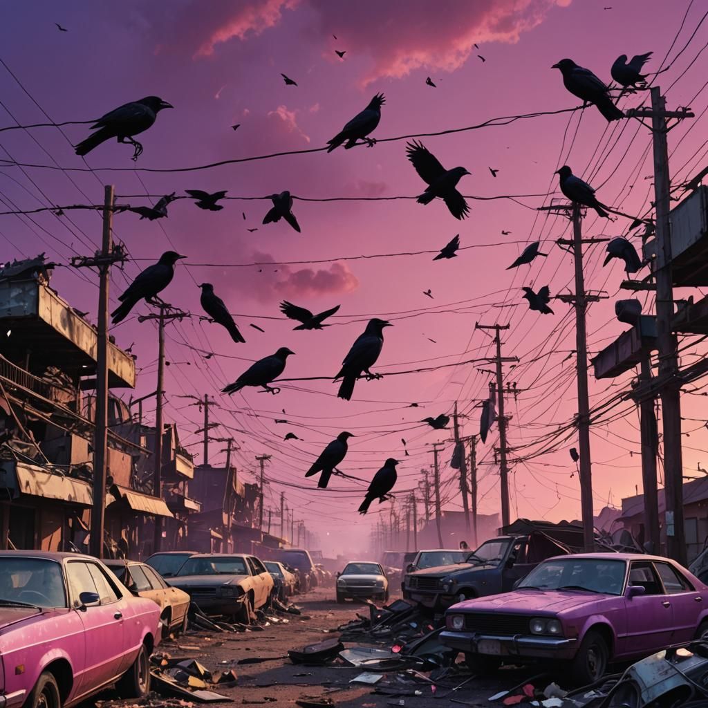 Hyper-Realistic Junkyard at Sunset: Digital Matte Painting