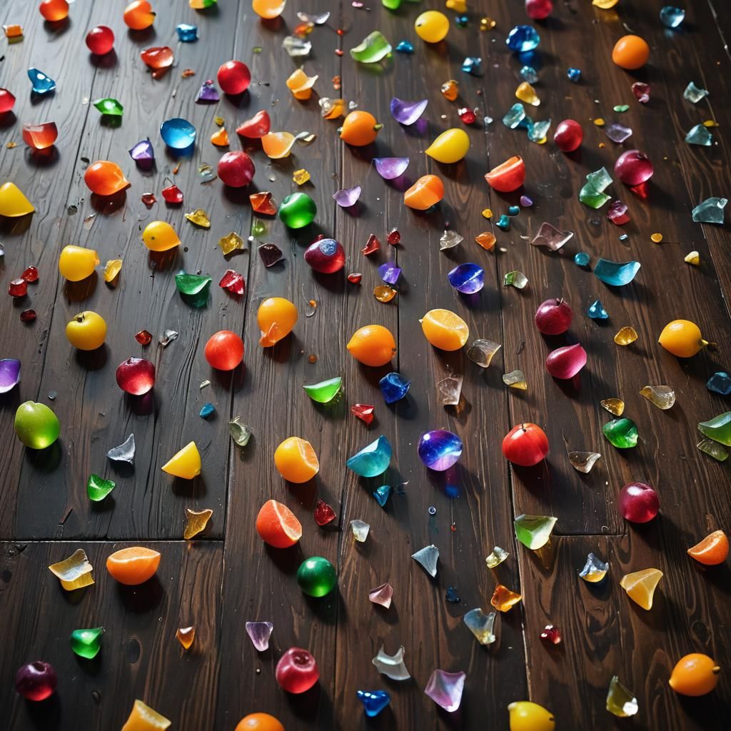 Rainbow Glass Fruit Shatters: Surreal Fantasy Art