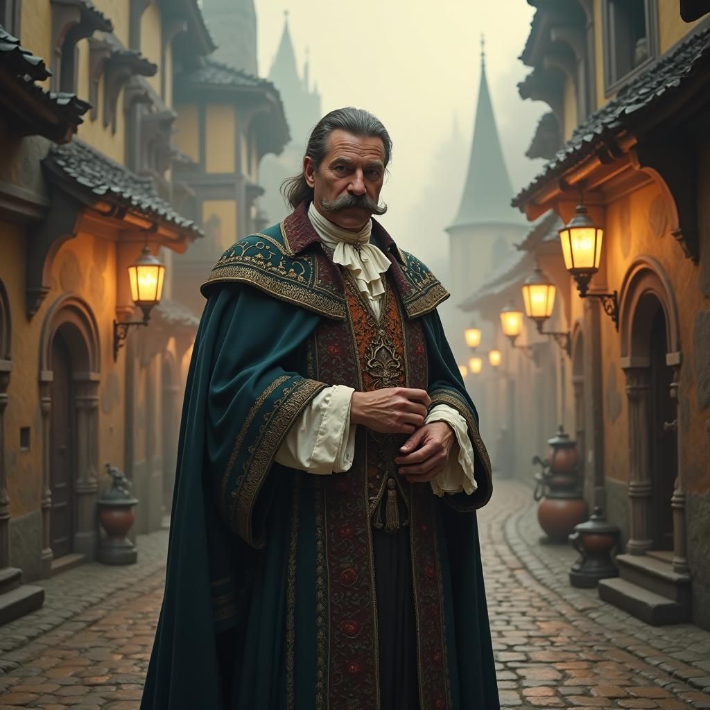 Medieval Mayor in Misty Town Square