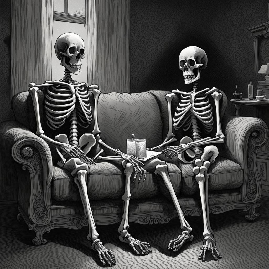 Skeleton Couple's Spooky Movie Night, Doré Style