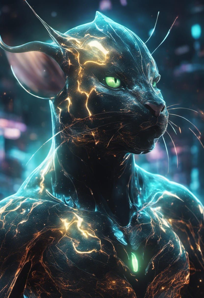 Ornate Neon Raichu with Cracked Nano-Circuitry