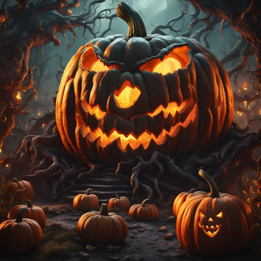 Demonic Pumpkin in the Garden of Hell