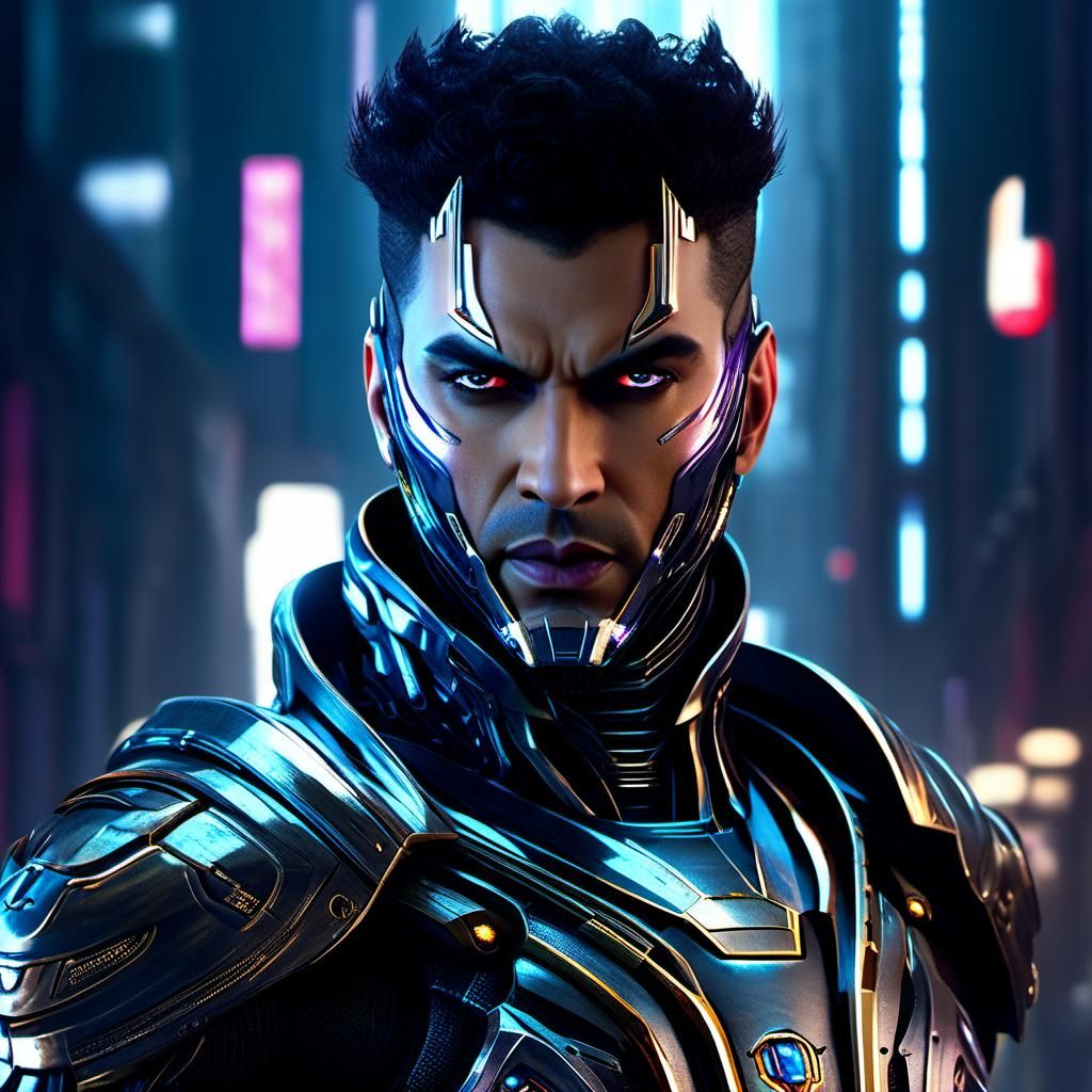 Evil Cyborg Prince Portrait in Cyberpunk Style