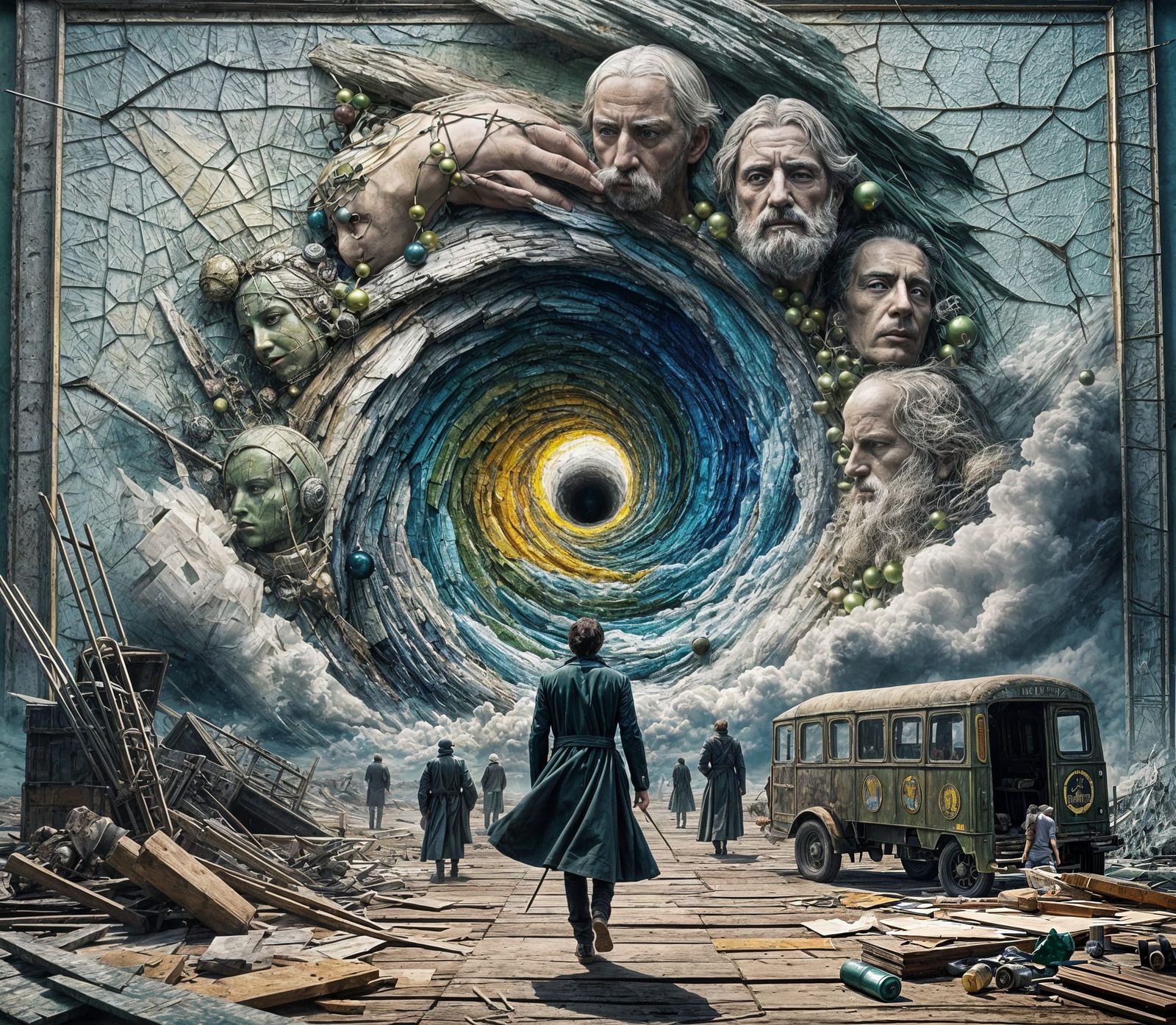 Italian Man in Storm, Surrealist Mixed-Media Collage