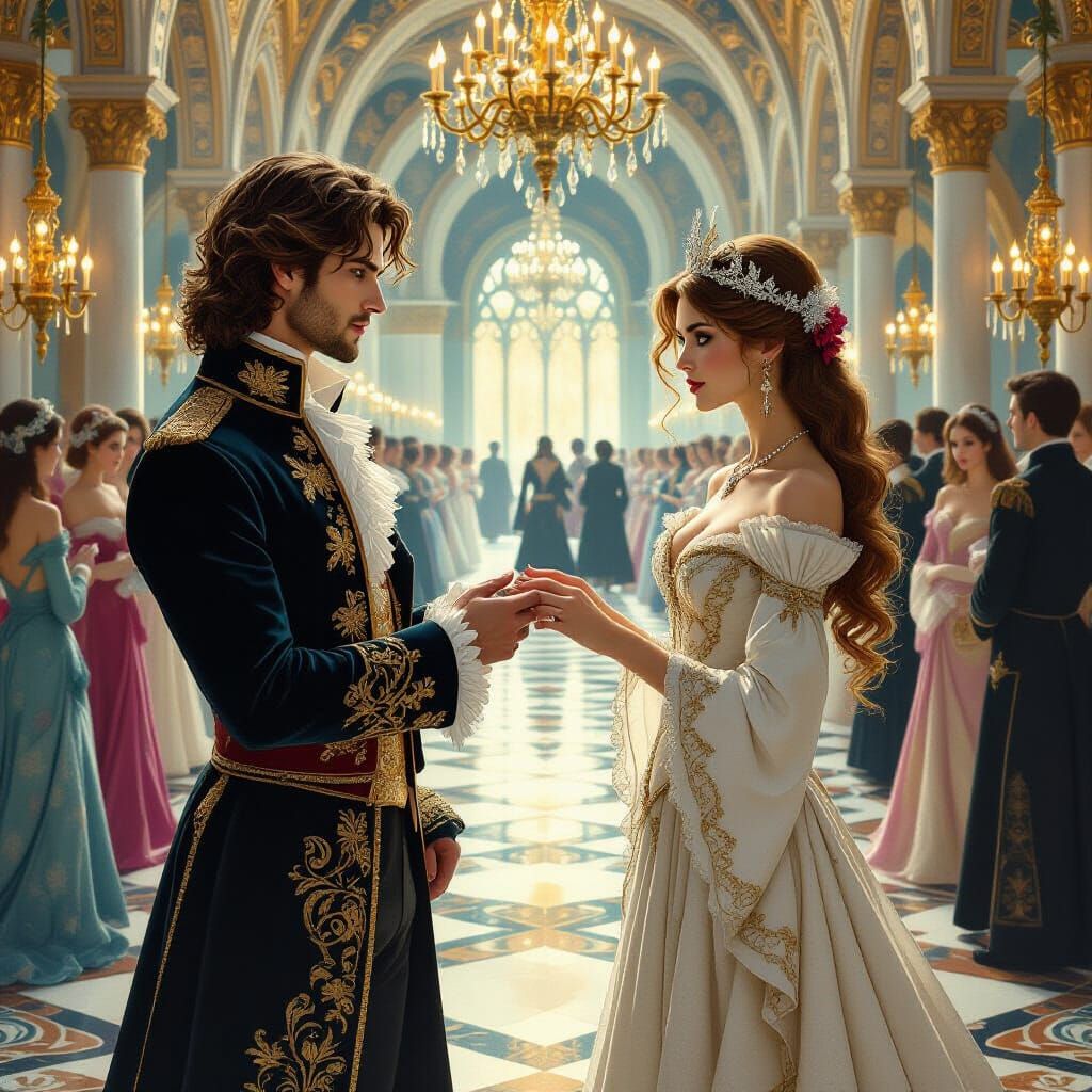 Fae Prince and Court Musician, in Pre-Raphaelite Style