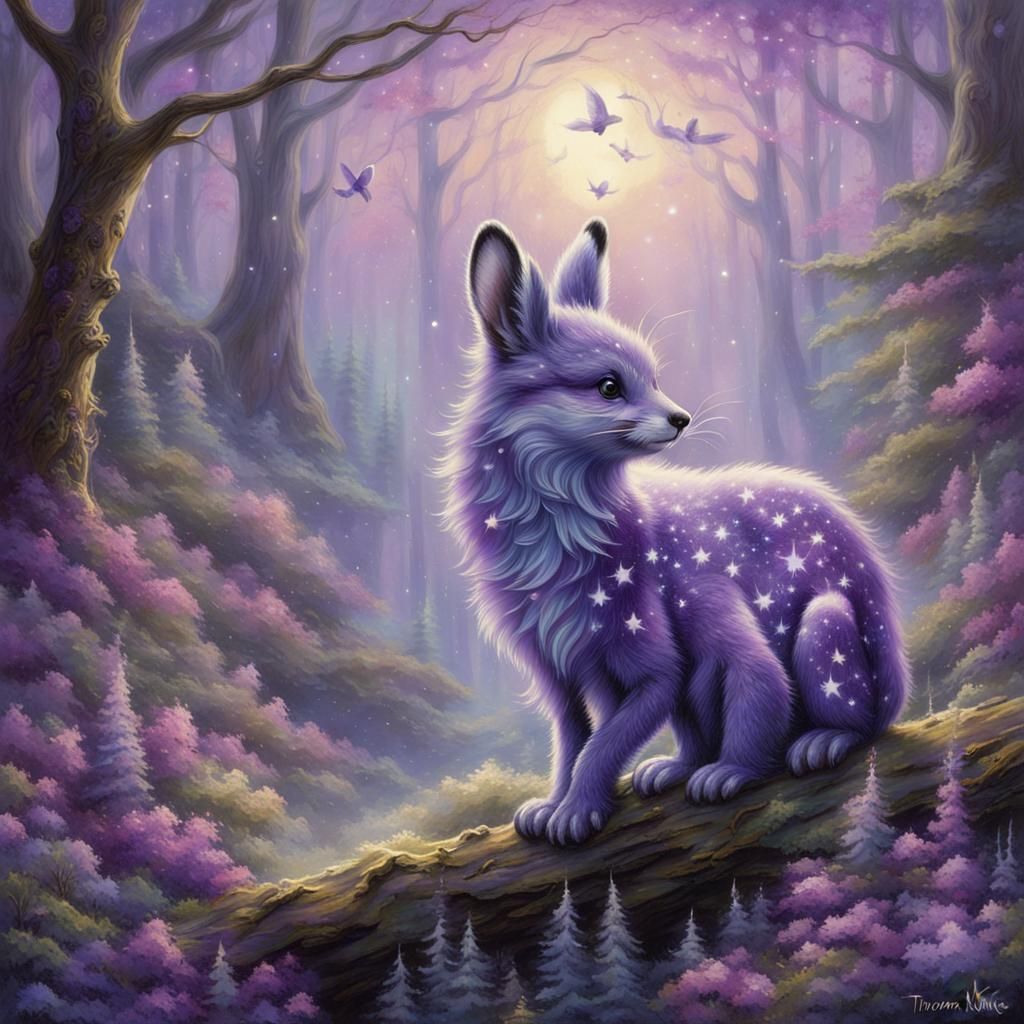 Whimsical Purple Star-Eared Woodland Creature