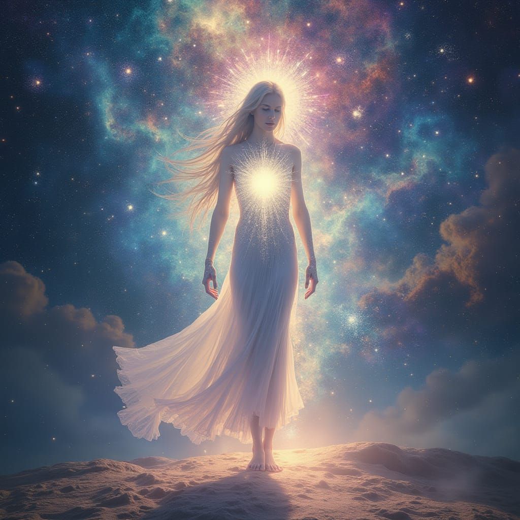 Ethereal Celestial Being Radiates Cosmic Wisdom