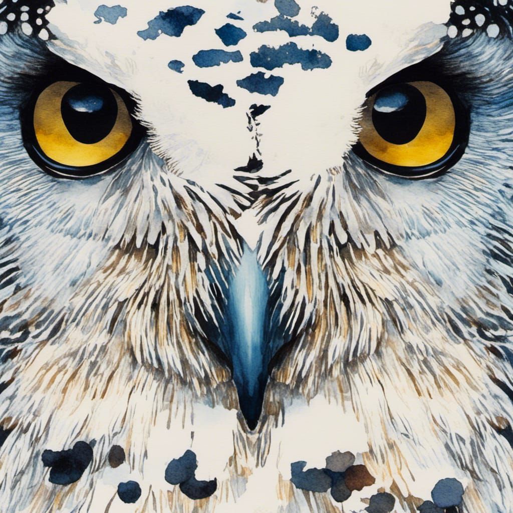 Snow Owl Watercolor Macrophotograph