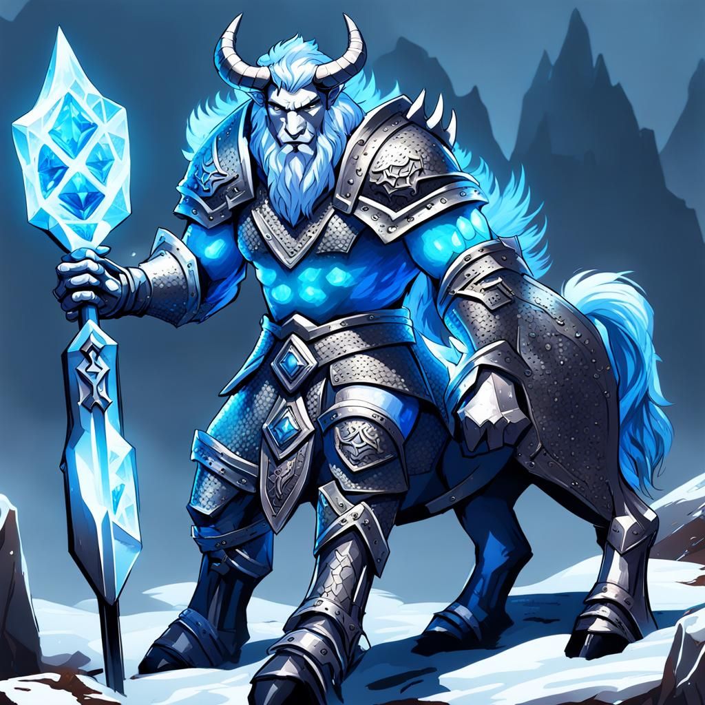 Armored Centaur Warrior with Crystal Axe, Fantasy Art