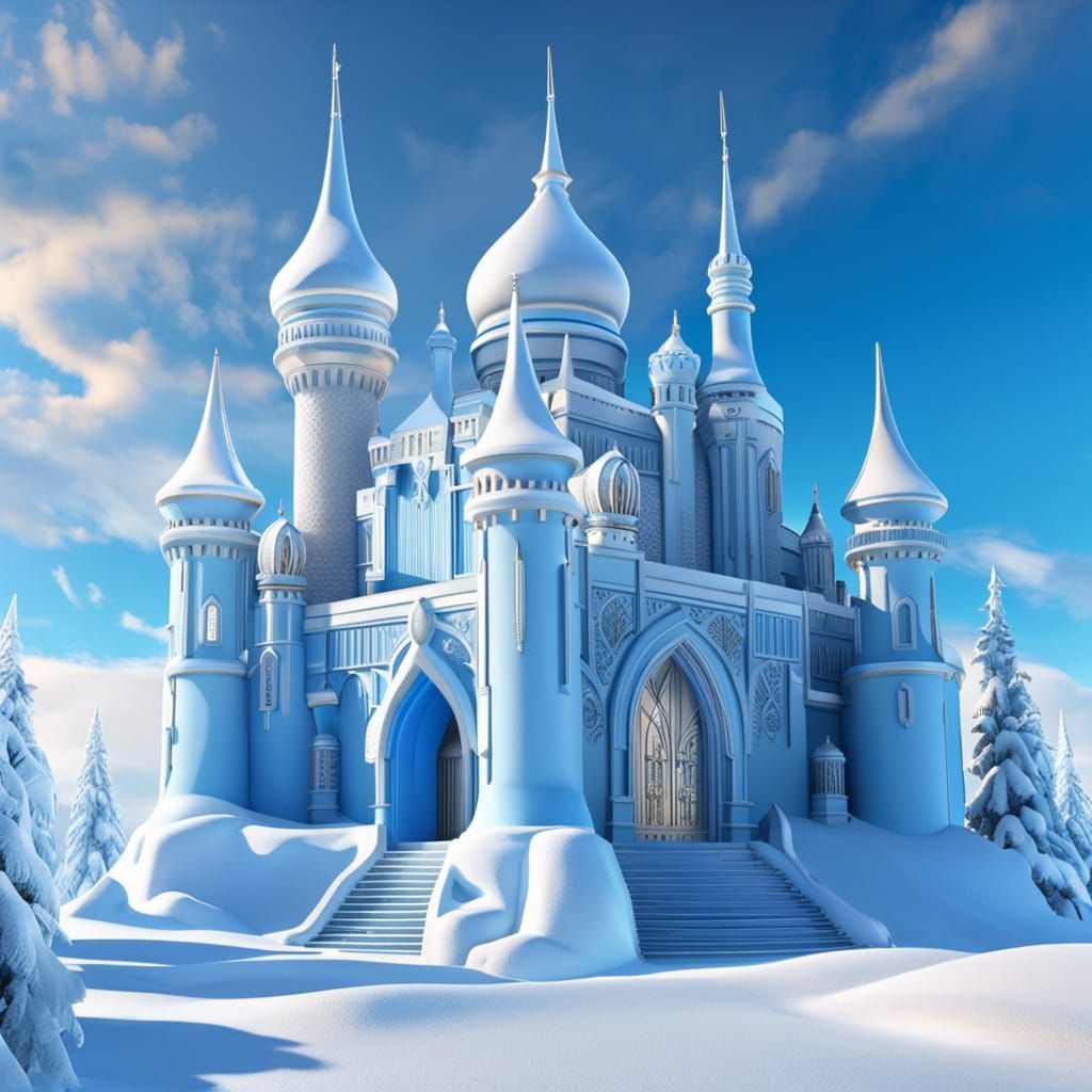 Icy Fairytale Castle in Winter Wonderland, 8K