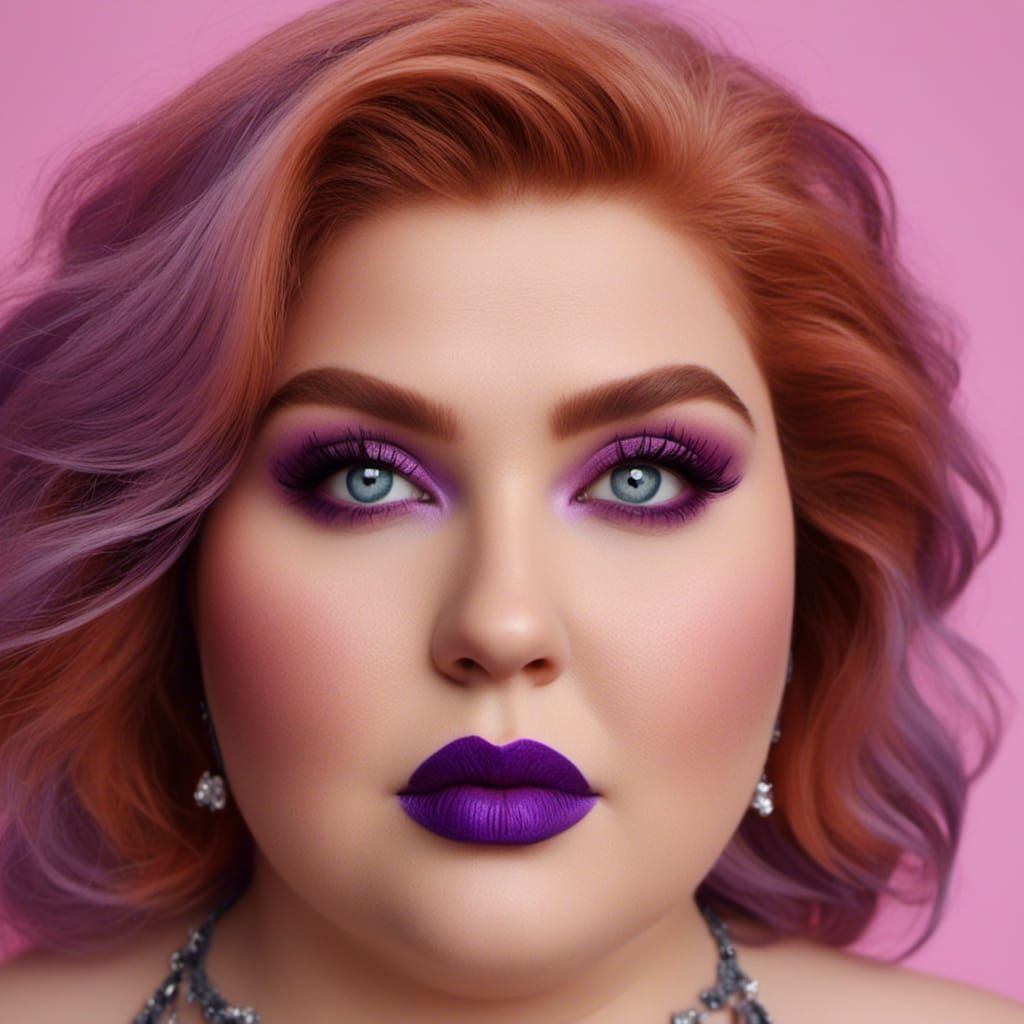 Hyperrealistic Portrait of a Curvy Woman with Purple Eyes