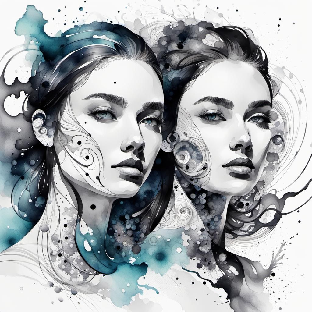 Aesthetic Watercolour Portrait of Two Teenage Girls