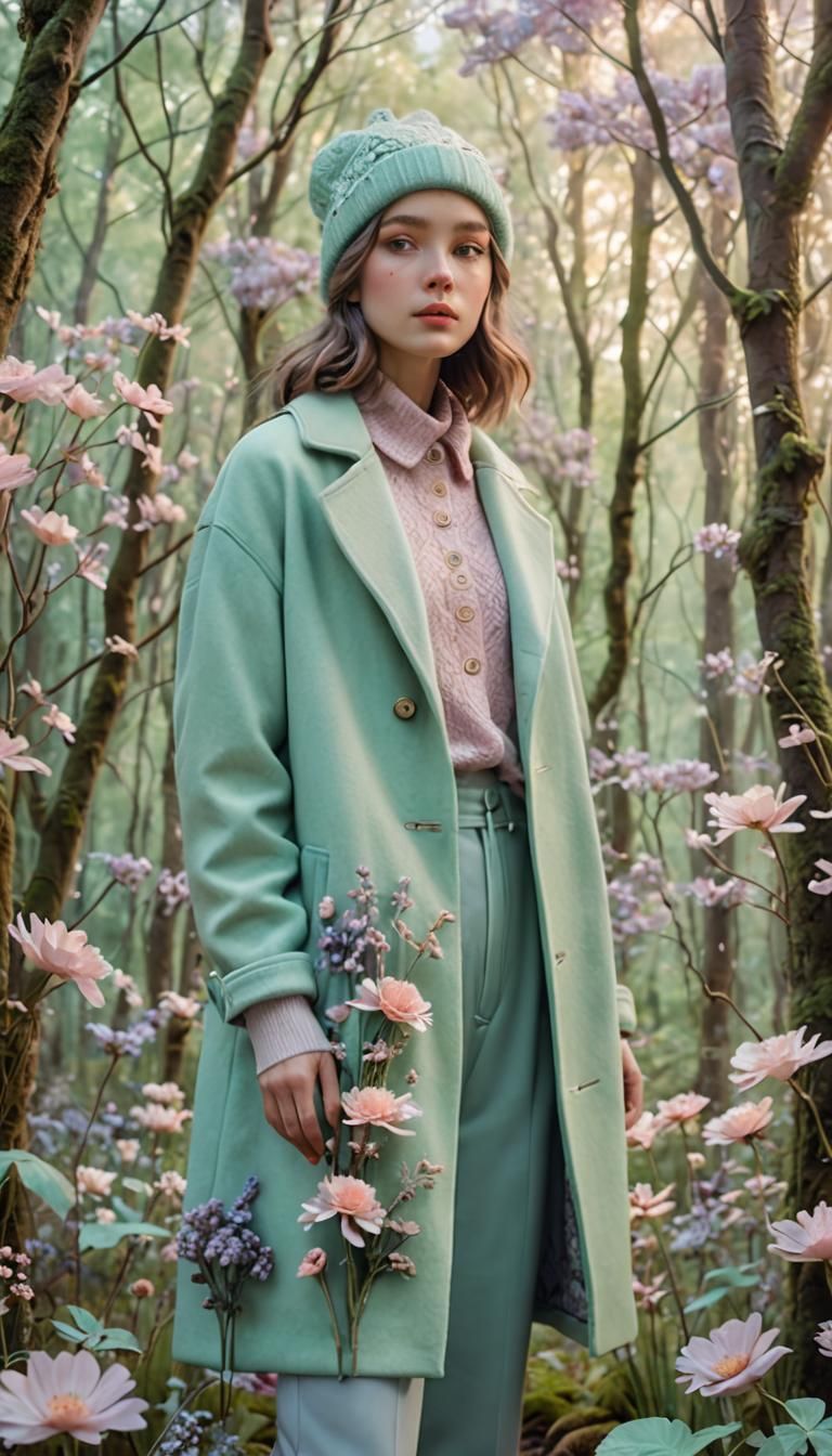 Whimsical Forest Fashion in Dreamy Splash Art Style