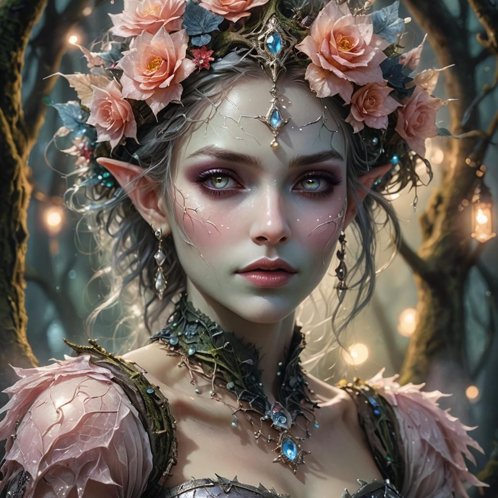 Elf in Moonlit Forest: Gothic Fantasy Art