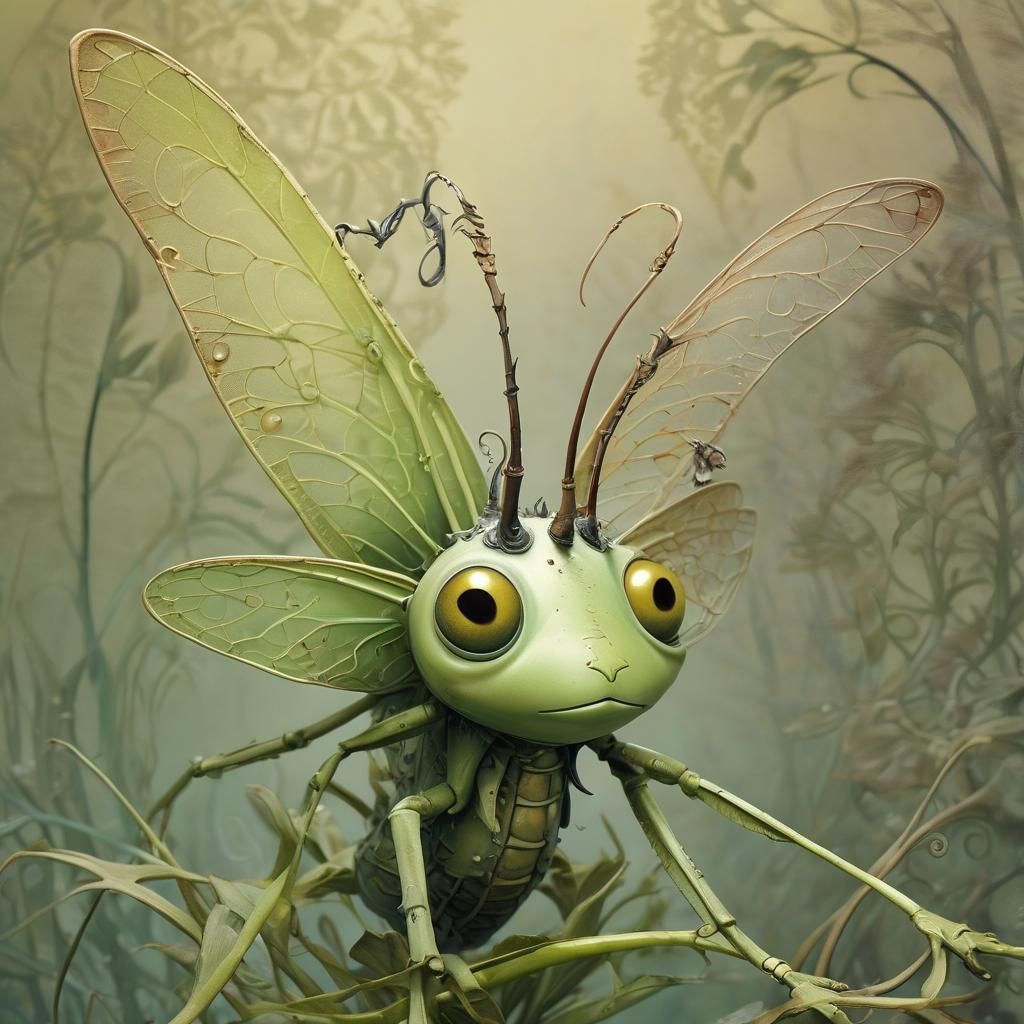 Grasshopper on Surreal Plant Inspired by Klimt