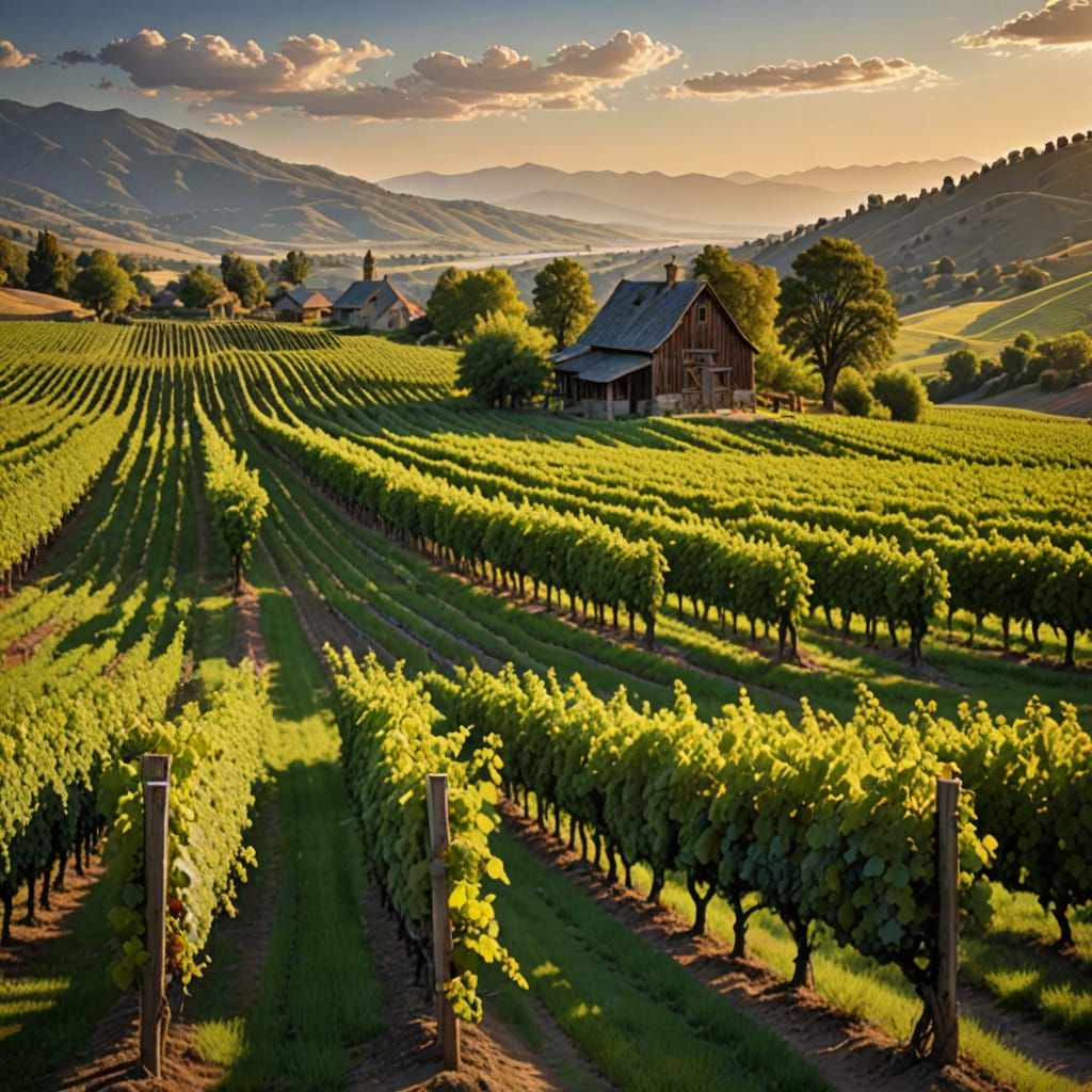 Golden Hour Vineyard Landscape in Impressive Detail