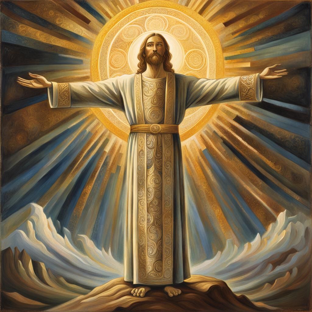 Mystical Christian Art: Golden Figure in Light