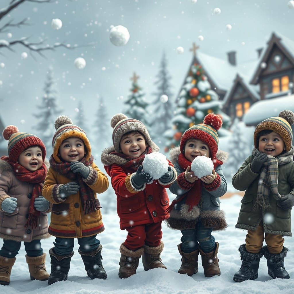 Joyful Christmas Snowball Fight Scene
