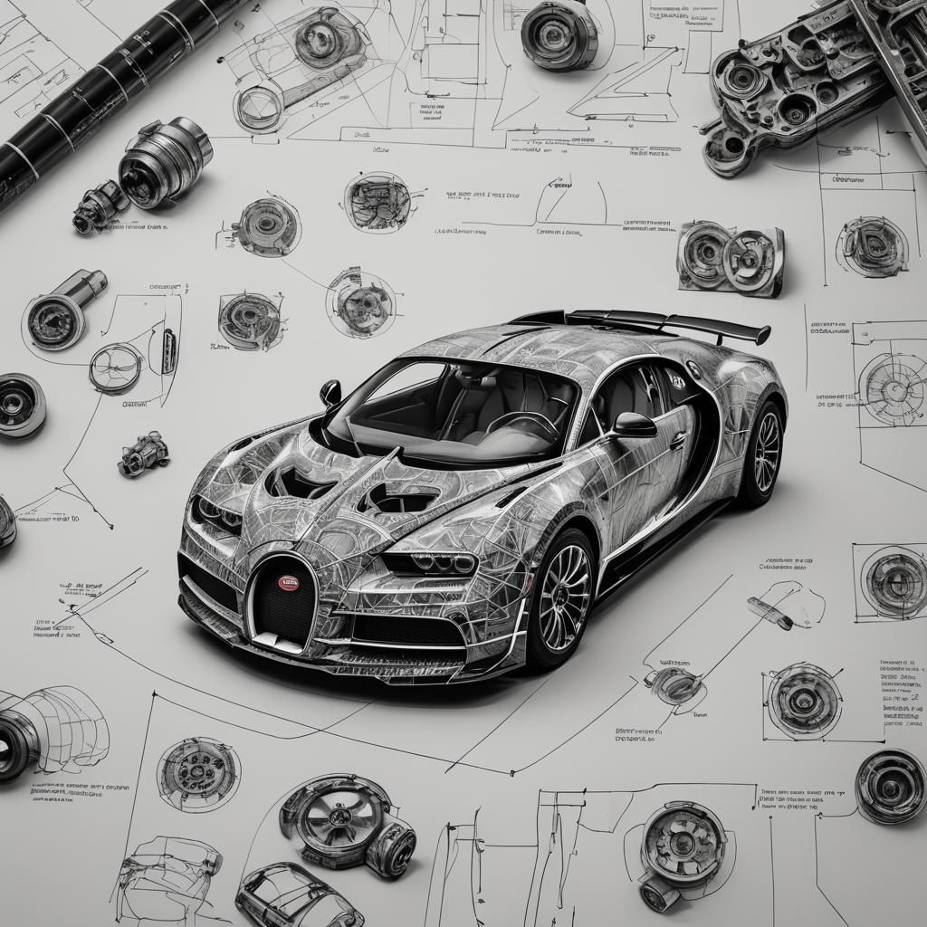 Detailed Technical Drawing of a Bugatti