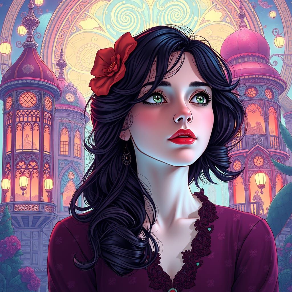 Whimsical Winona Ryder in Art Nouveau Style