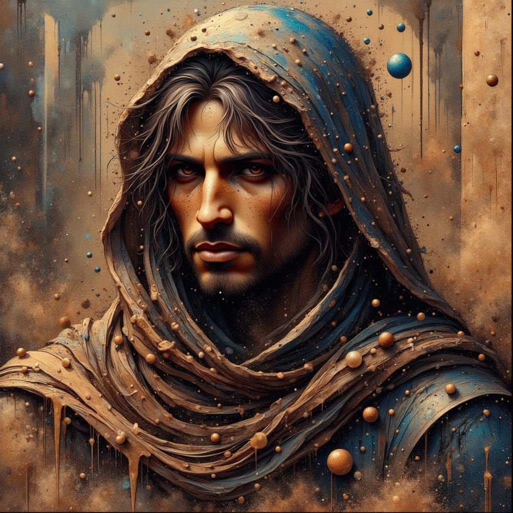 Medieval Persian Rogue in Watercolor Splash Art