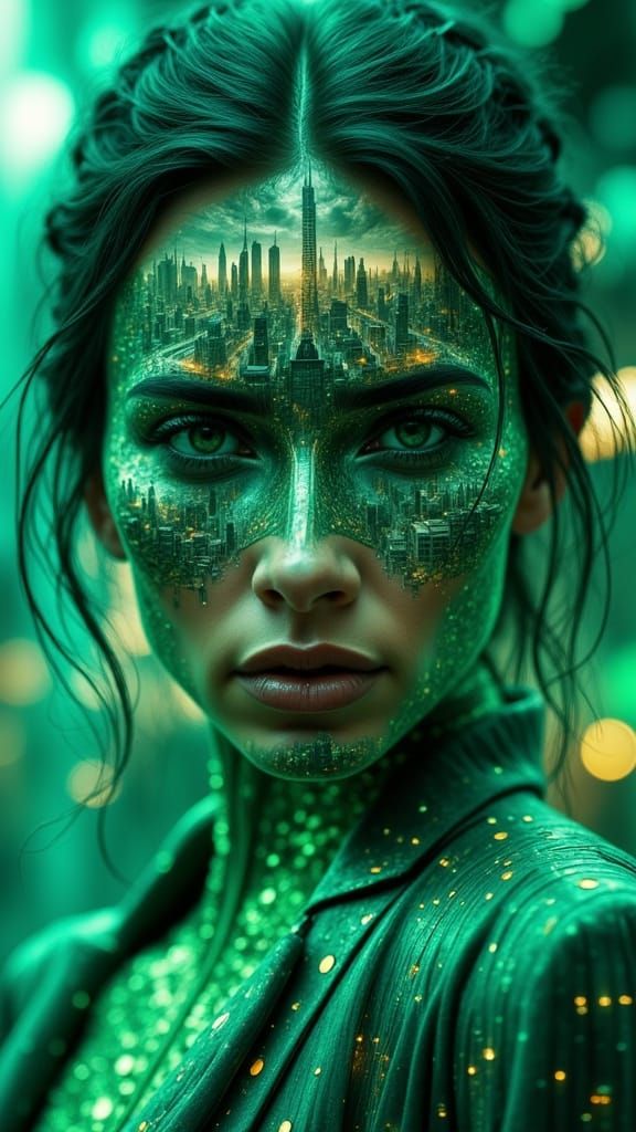 Futuristic Woman with Metallic Green Makeup