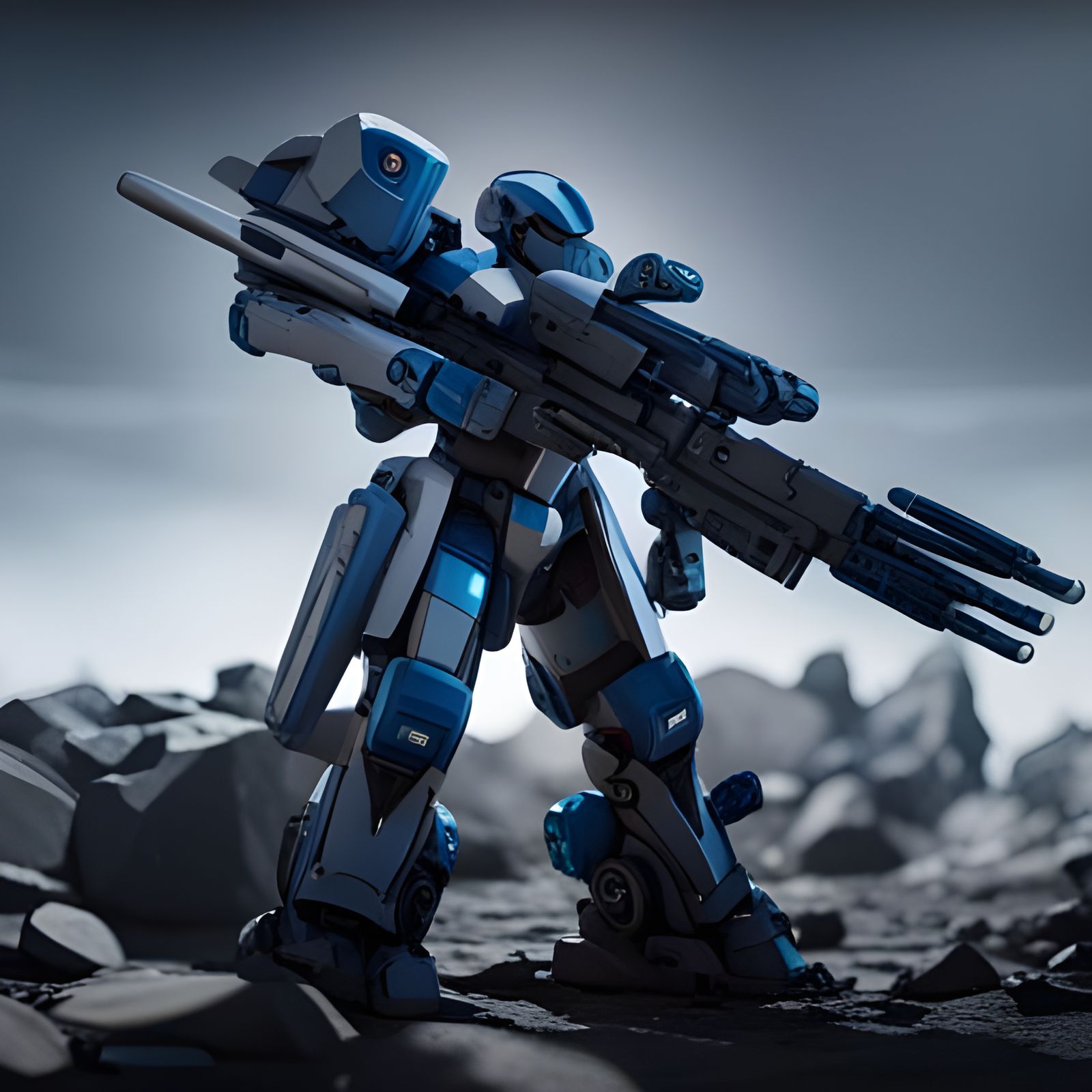 Futuristic Mecha Sniper in Sci-Fi War Scene