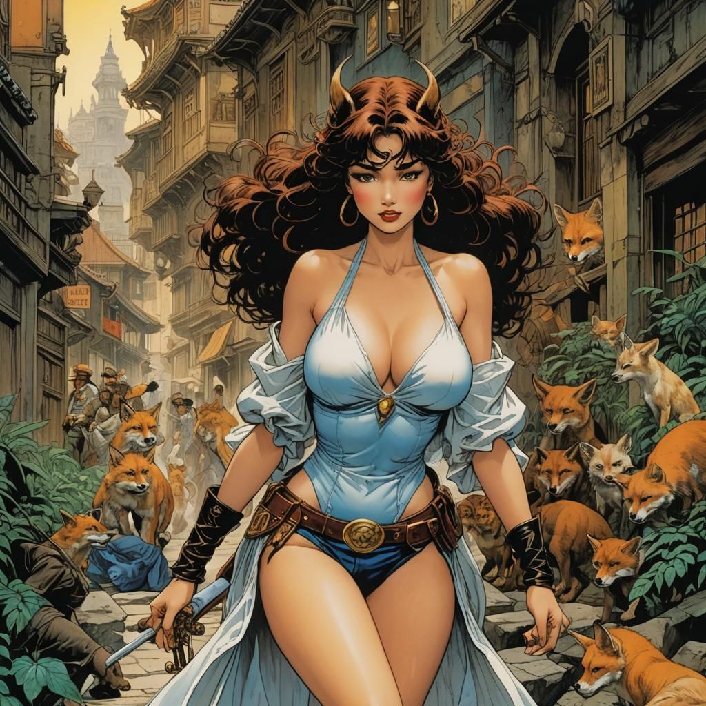 Voluptuous Vanishing Vixen in Comic Book Style