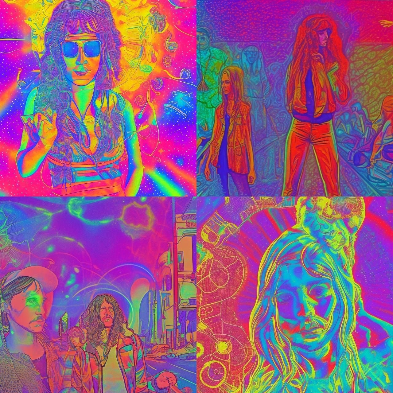 Hippies in San Francisco: Holographic Astral Illustration