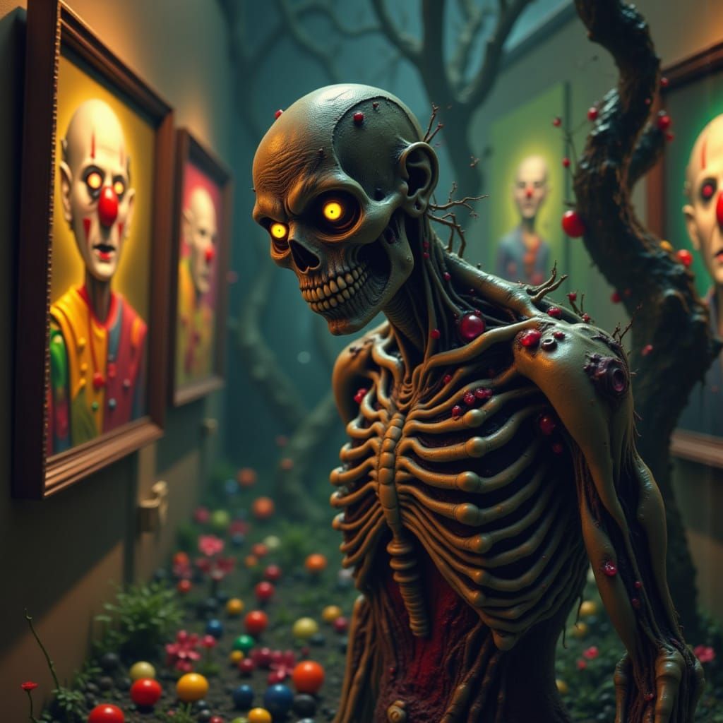 Zombie Creature in Modern Gallery with Lego Clown Art