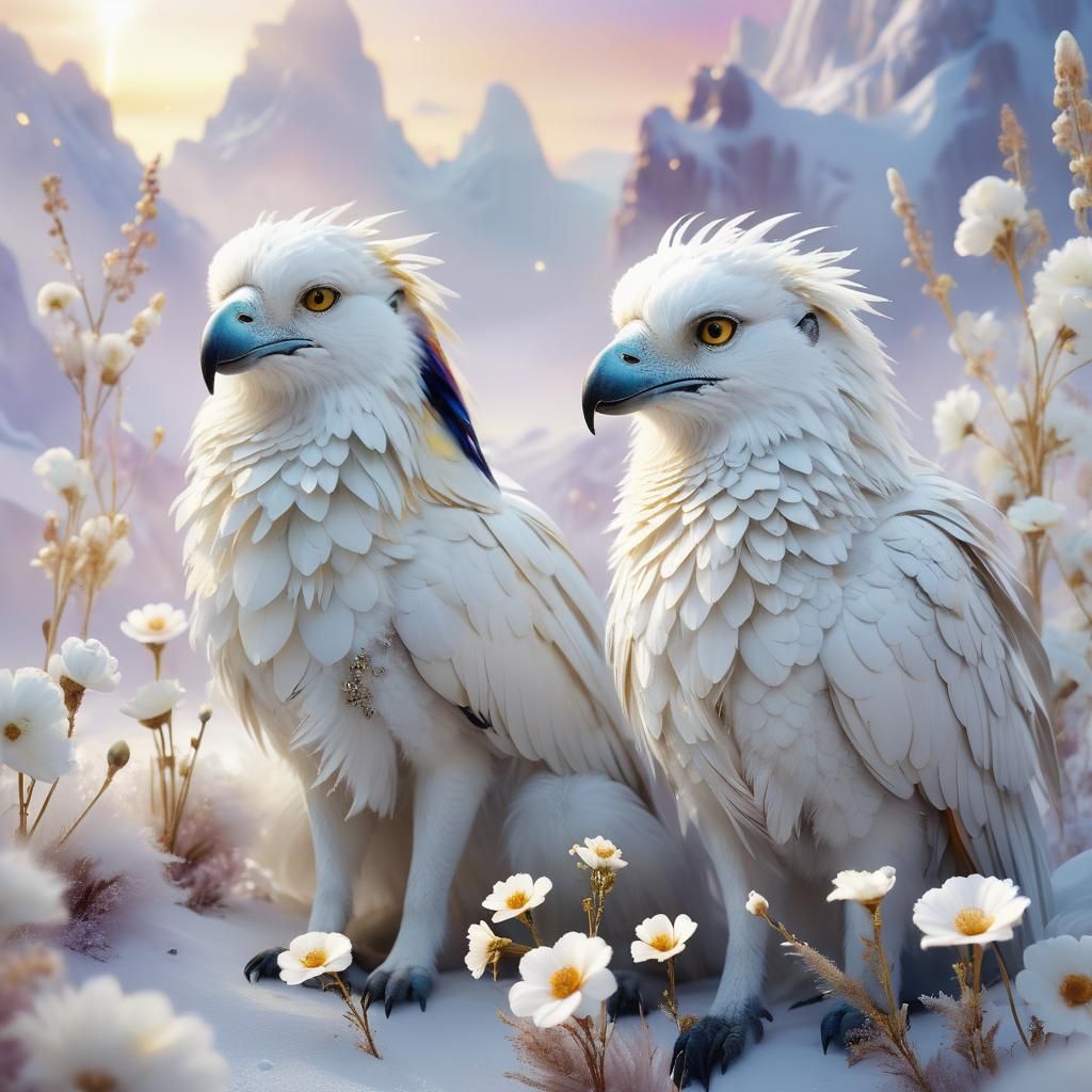 Dreamlike White Animal Hybrids in a Fantastical Landscape