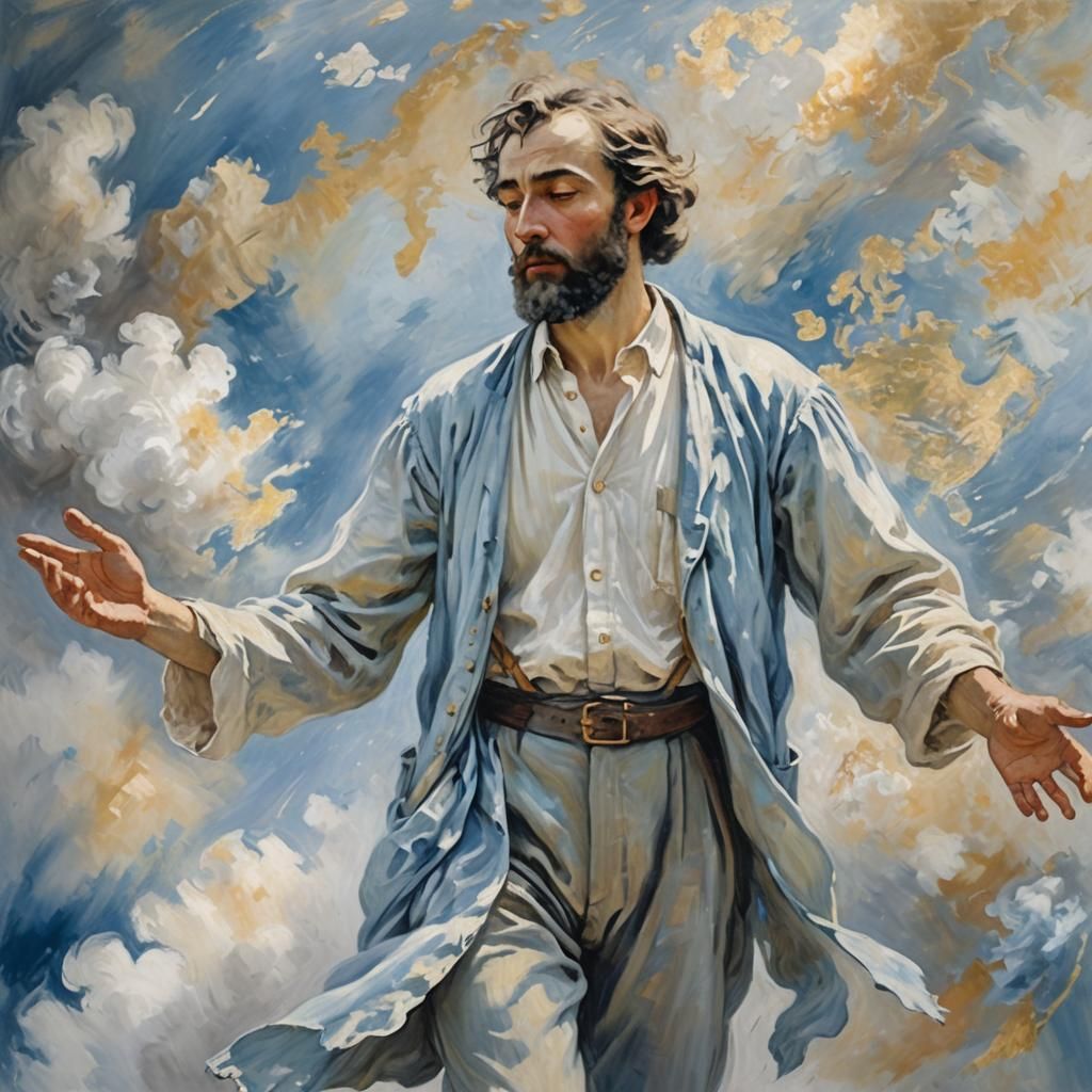 Drunken Poet on World Map in Impressionist Style