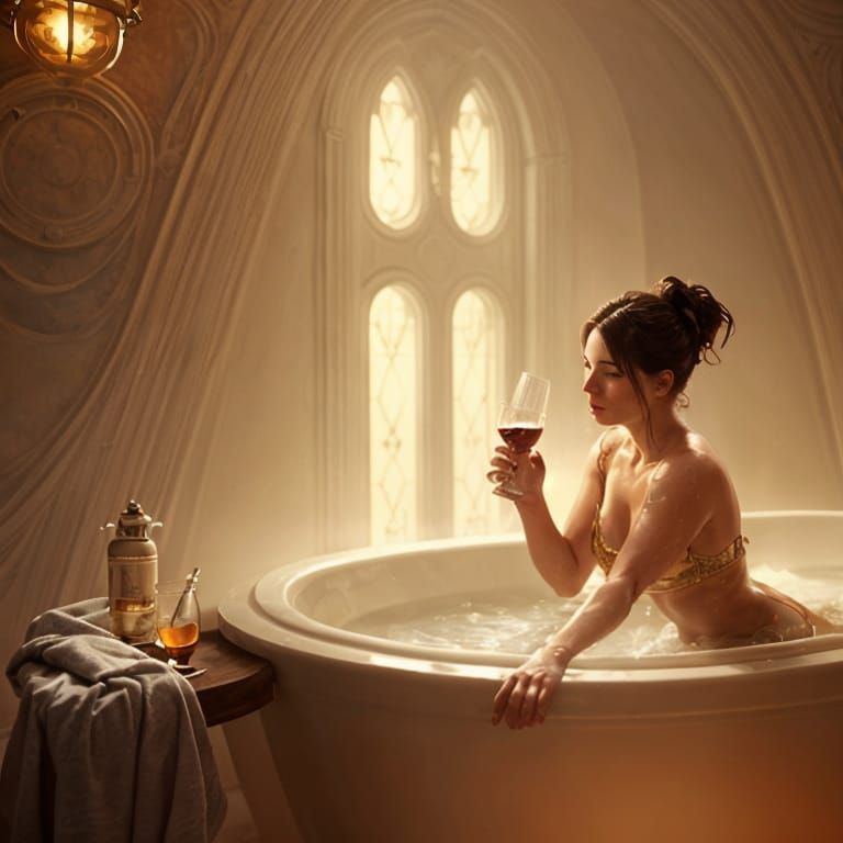 Woman in Bubble Bath: Art Nouveau Digital Painting