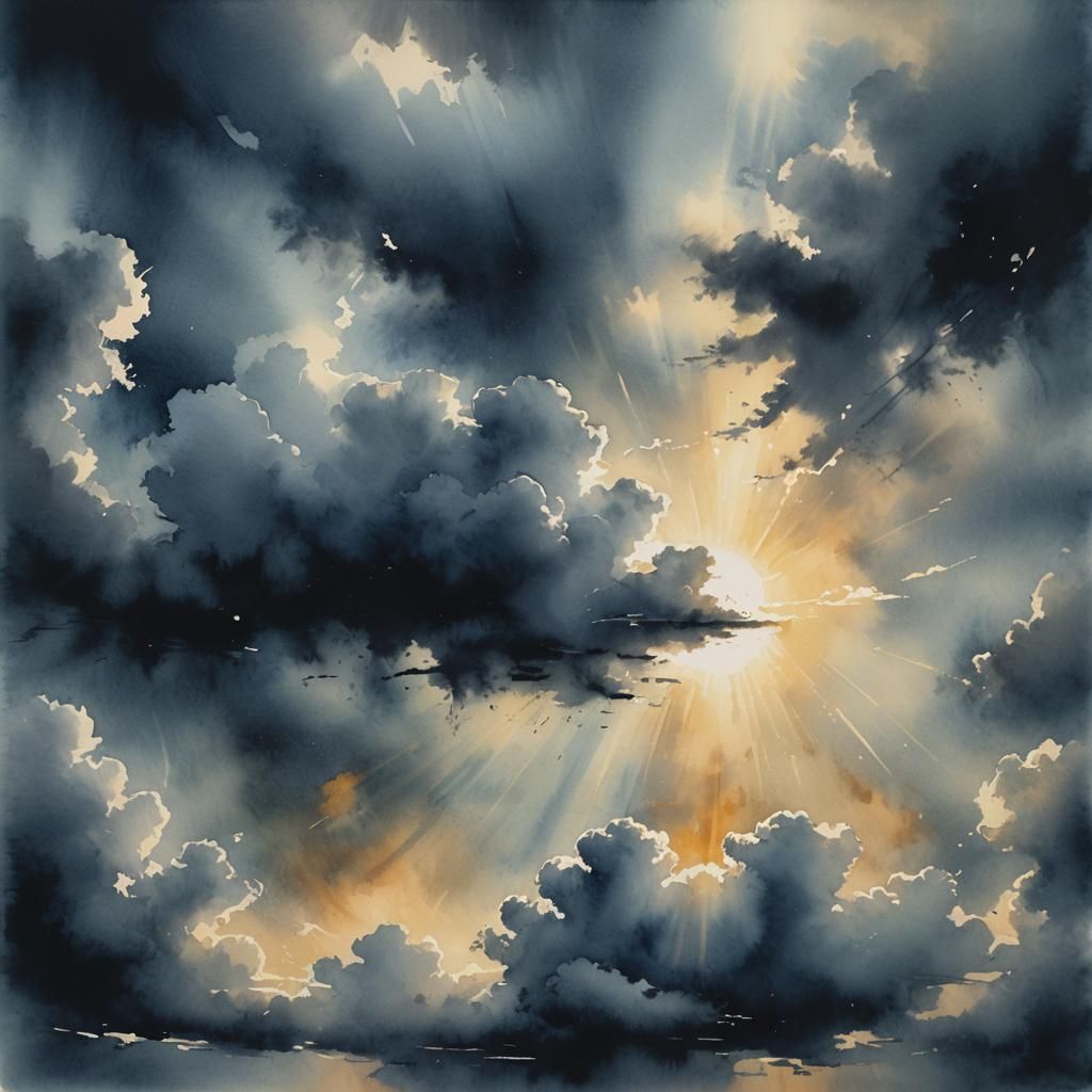 Divine Sunshine Beams in Moody Watercolor Art