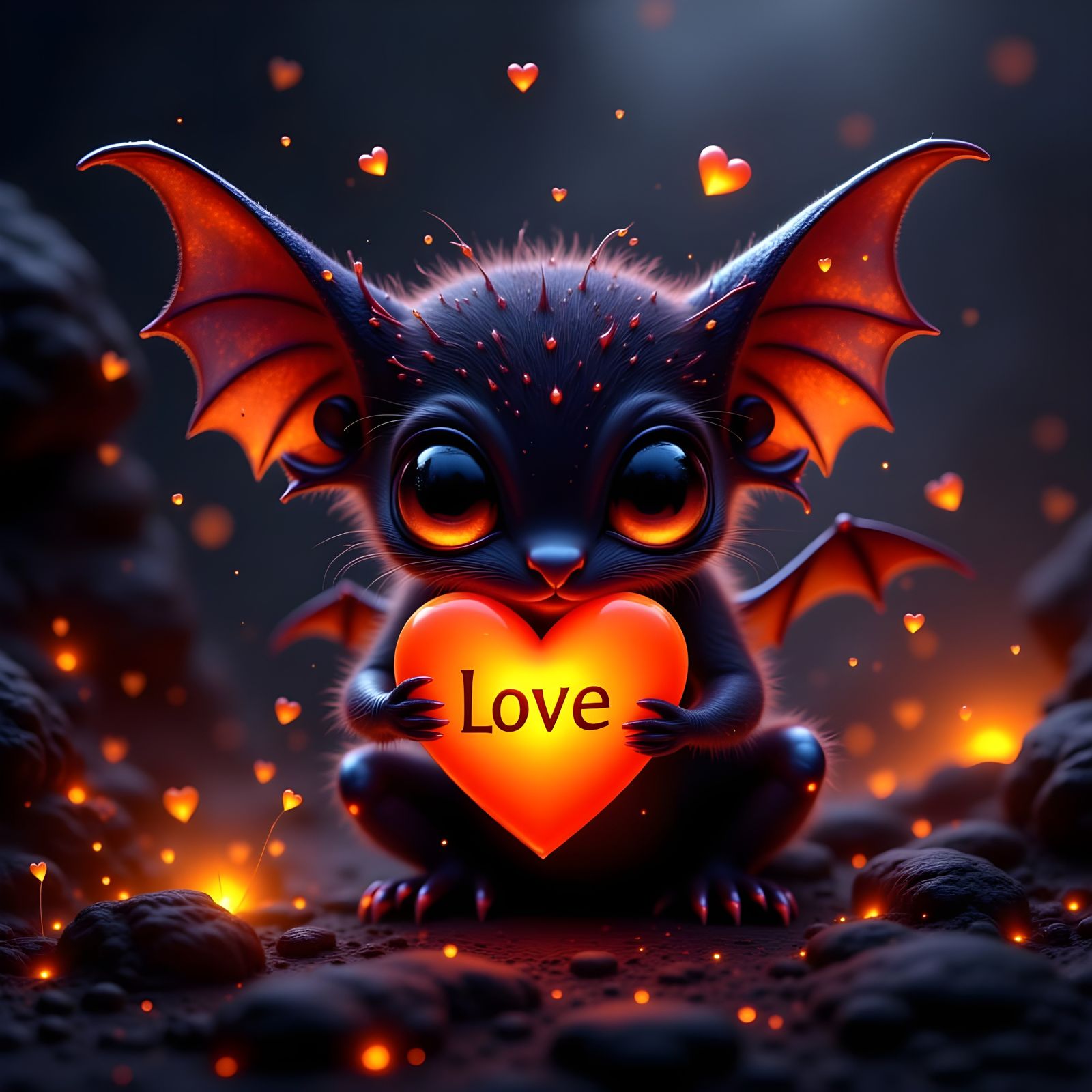 Adorable Bat Holding Valentine Heart in Lava Style