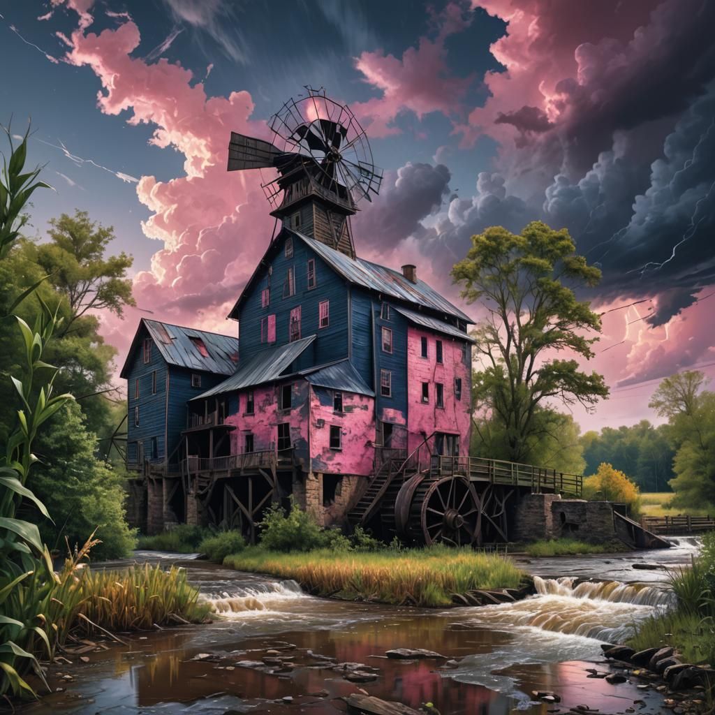 Dramatic Mill Scene with Approaching Storm, Splash Art