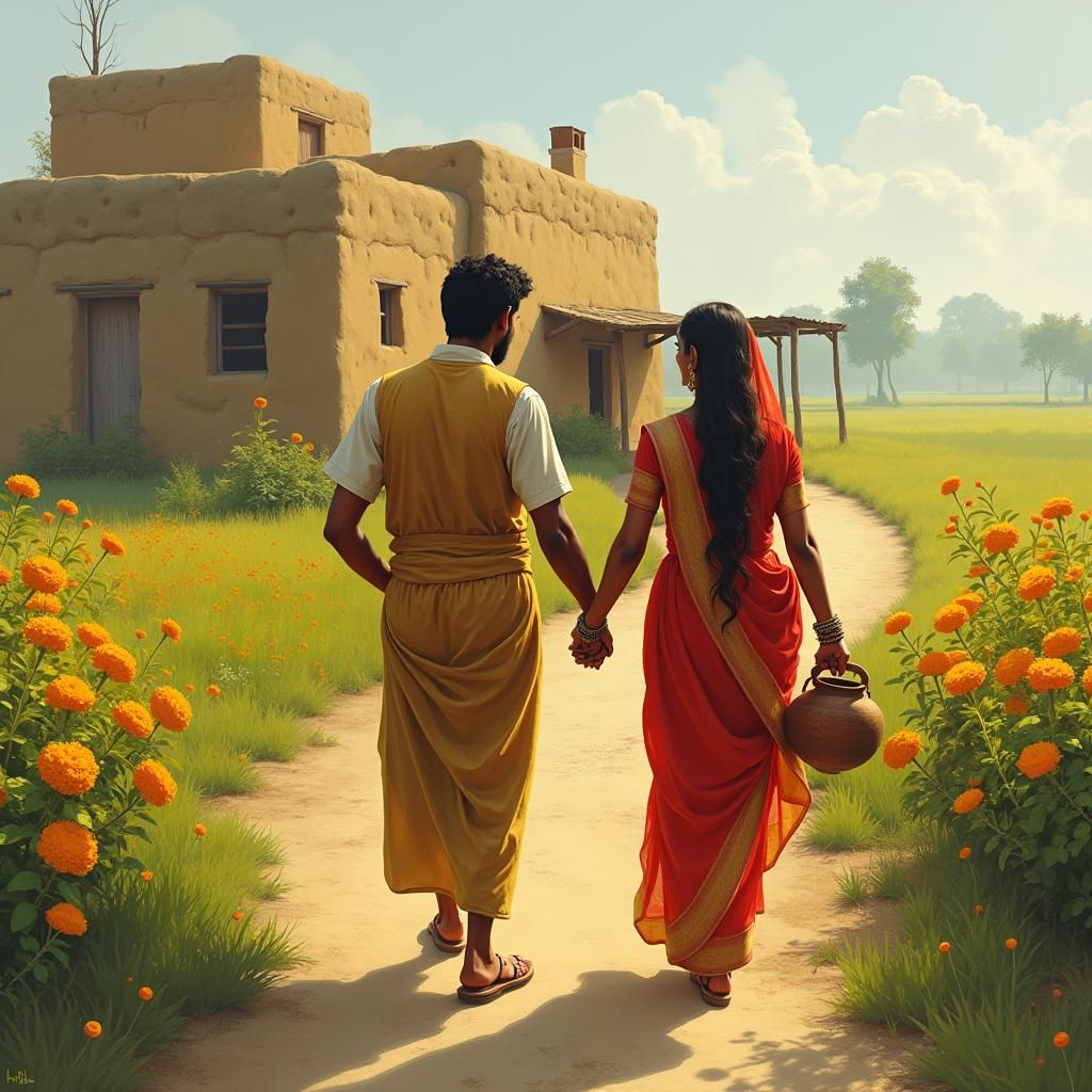 Harmonious Village Scene in Uttar Pradesh, India