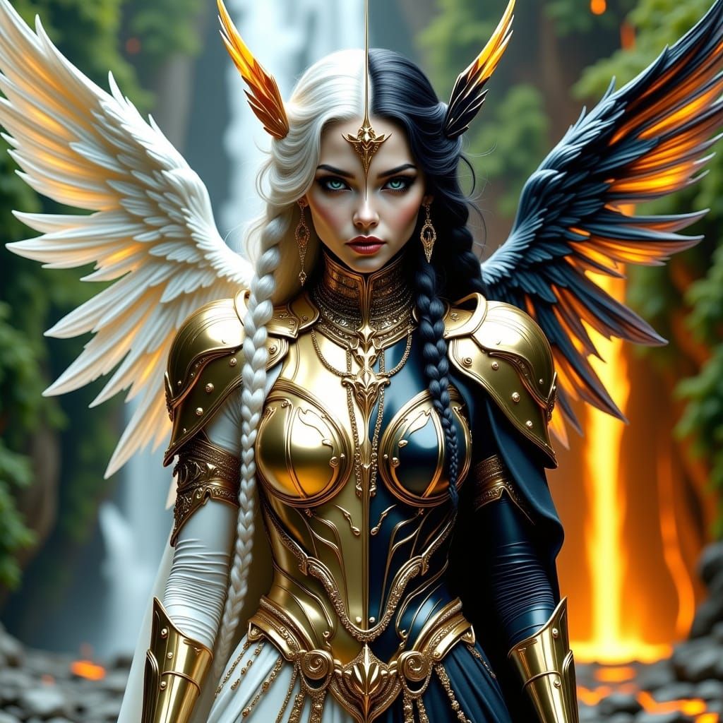 Angel vs Fallen Angel in Divine and Hellish Landscapes